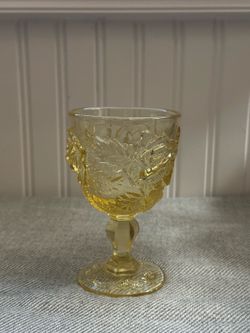 Vintage Fenton Madonna Inn Canary Yellow 6.5" Wild Rose Glass Goblet