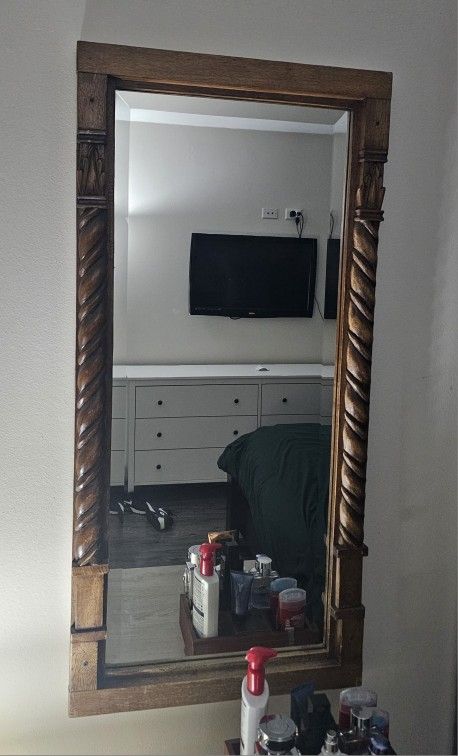 2x Wooden Antique Framed Mirrors