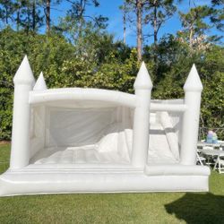 White Inflatable Commercial Grade Bounce House Combo Unit