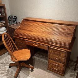 Roll top Desk And Chair