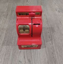 Vintage Uncle Sam’s 3 Coin Red Register Bank Retro Americana Western Stamping Co