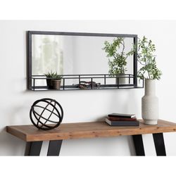 Kate and Laurel Jackson Metal Frame Mirror with Shelf - 18x40 - Black
