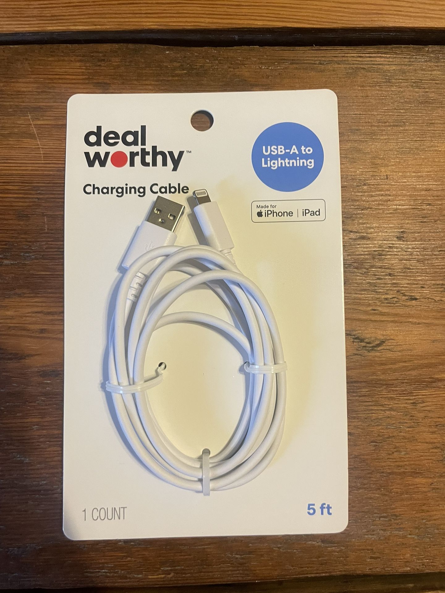 dealworthy 5' Lightning to IPhone USB-A Charging Cable MFi certified - White