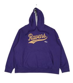 Nike Baltimore Ravens Hoodie 2XL XXL Purple Script Logo Sweatshirt Pullover NFL