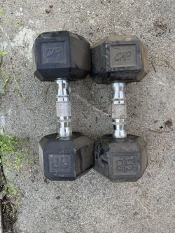 2- 25lbs Rubber Coated Dumbbells