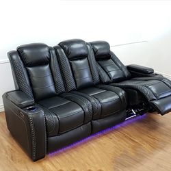 Black Power Reclining Sofa With Drop Down Table 👉 Brand New 