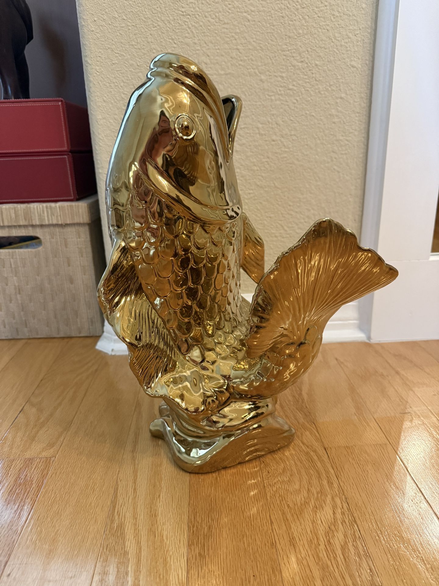 Ceramic Gold Koi Fish Statue Sculpture 16” Height