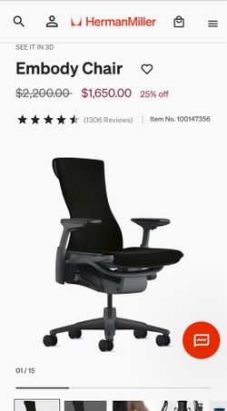 Herman Miller Embody Chair + Atlas Headrest ($2200 VALUE)