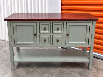 46" Blue Green Buffet Sideboard Console Table 4 Drawers 2 Cabinets Farmhouse