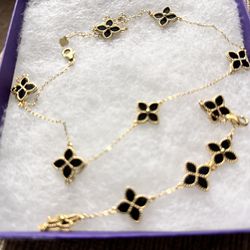 Onyx Flower Bracelet And Necklace Set