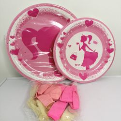Barbie Silhouette Pink Girl Bday Supplies For 15 People New 