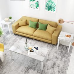 Faux Marble Coffee Table Set, Coffee and End Table Set of 3, White