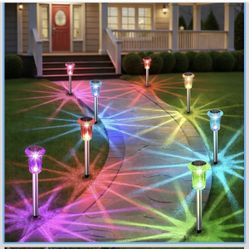Solar Outdoor Lights, 10 Pack Solar Pathway Lights Outdoor Waterproof, Stainless Steel Stake Lighting for Garden Yard Path Walkway Driveway Patio Lawn