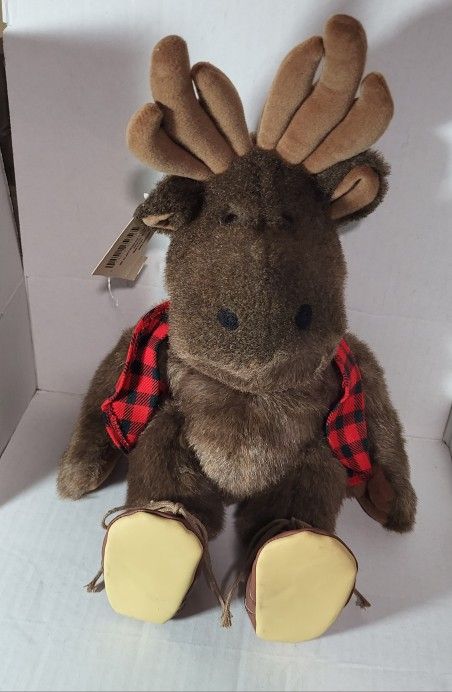 Hallmark Lumberjack Moose Stuffed Animals  W/plaid Vest And Boots Plush 