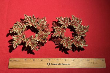 Set of 2 Vintage Holiday Red with Gold Trim Glitter Wreaths   