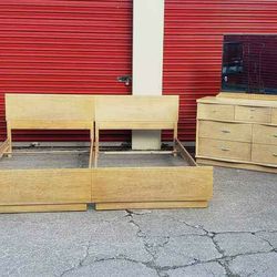 Vintage Midcentury MAINLINE by HOOKER Furniture Bedroom- Dresser, Mirror, Chest, Bed, Night Stand