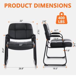 🥨2Pcs Big & Tall Waiting Room Guest Chair with Bonded Leather Padded Arm Rest and Sled Base for Office Reception Lobby and Conference Desk, Black