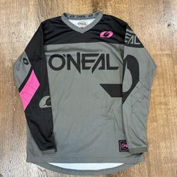 Grey and pink Oneal jersey size youth XL might fit small men see measurements 