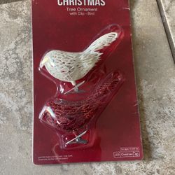 Christmas Tree Ornament With Clip - Sparkling White & Red Bird.  Can Be Gift Wrapped And Sent To Your Love One
