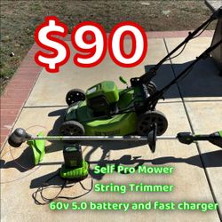 Greenworks 60V Self-Propelled Mower, Trimmer & Battery Bundle