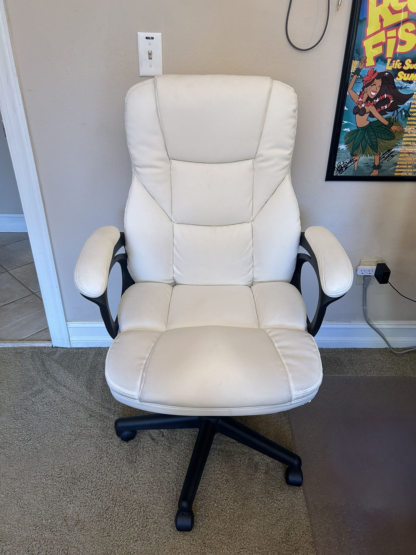 White Office Chair Computer Desk Rolling Adjustable Leather Comfortable Seat