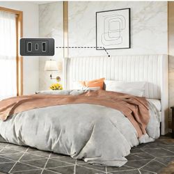 KING SIZE VELVET BED FRAME WITH USB PORTS (STILL IN BOX)