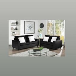 Cinderella Velvet Sofa and Loveseat Black

