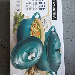 Tramontina 2 PACK enameld CAST IRON Dutch Oven Oven-Safe NEW!