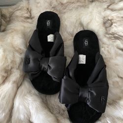 UGG Lushette Satin Puffer Slippers Slides Black
