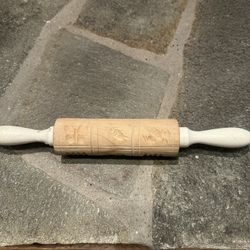 Vintage Cookie Roller Mold Pin With White Handle,14”