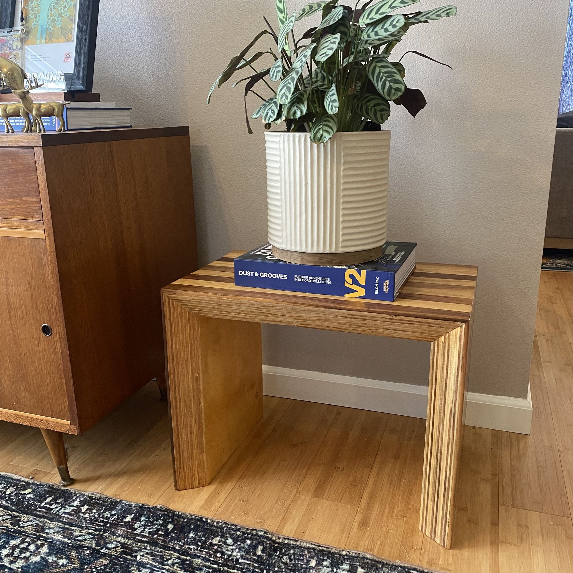 Mid Century Modern MCM Plywood Bench Stool Plant Stand