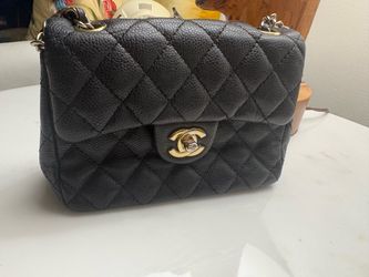Rare Chanel Classic Rectangular Mini Flap | Black Quilted Caviar (17C) Very Good Condition