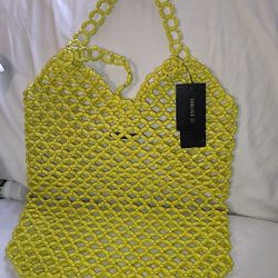FOREVER 21 YELLOW WOOD BEADED TOTE BAG