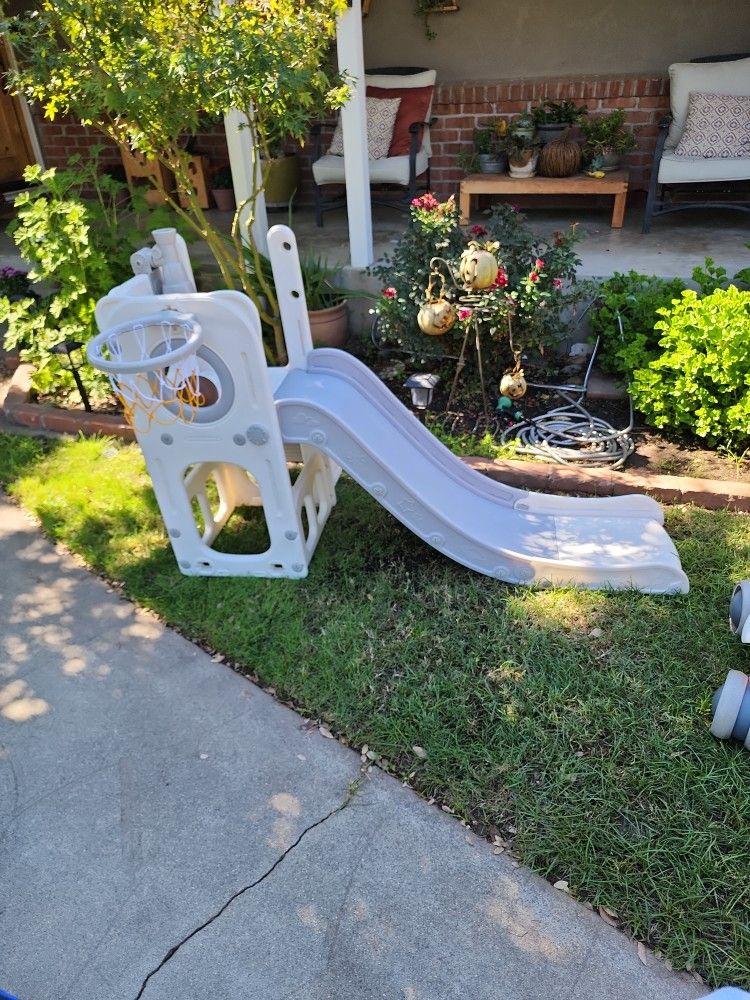Child's Slide With Basket Ball Hoop