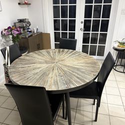 WOOD DINING TABLE + CHAIR SET (4)