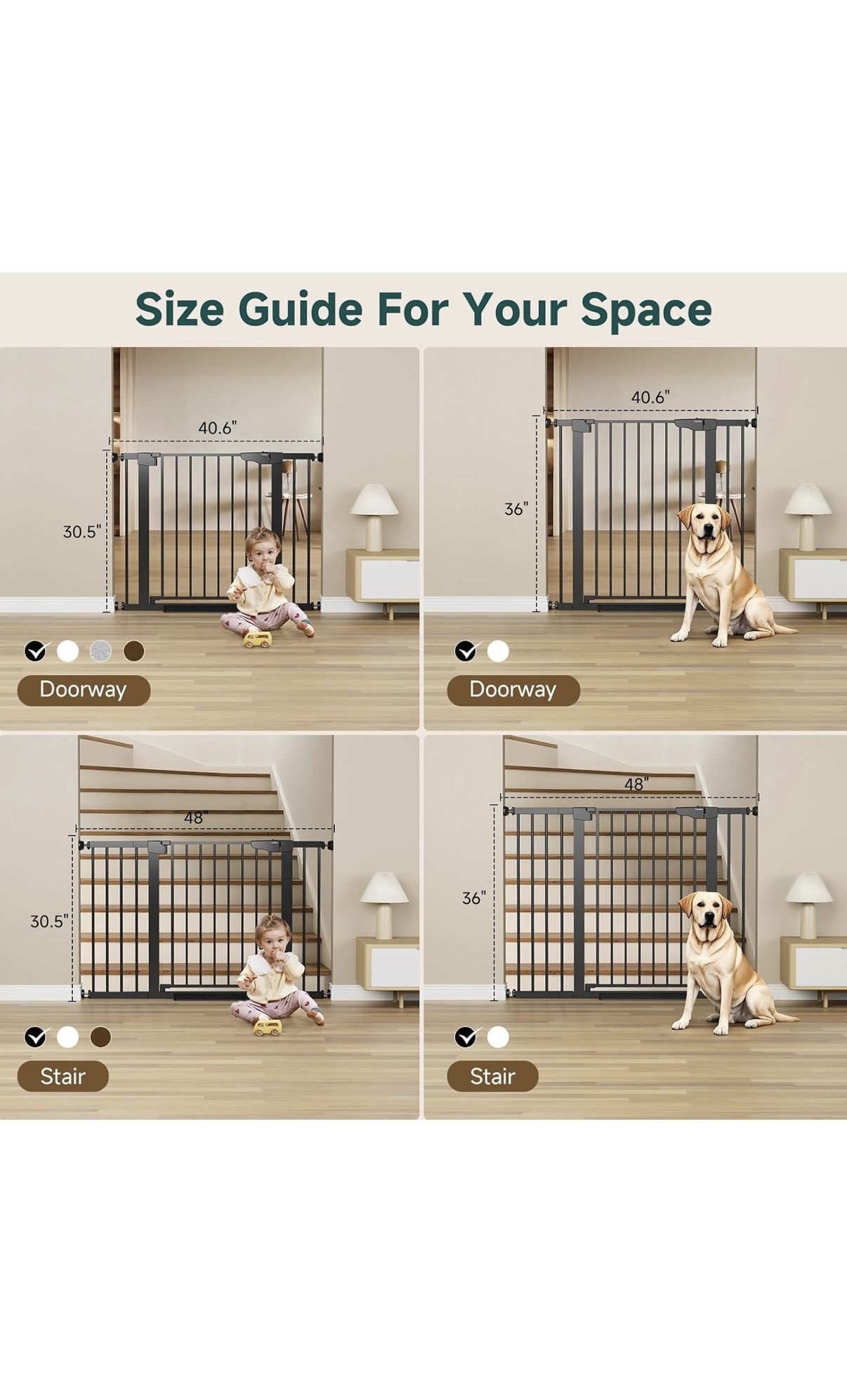 New In Box Cumbor 36" Extra Tall Baby Gate for Dogs and Kids with Wide 2-Way Door, 29.7-40.6" Width, and Auto Close Personal Safety for Babies and Pet