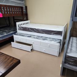 Twin Trundle White Bed With Mattresses !!!! 
