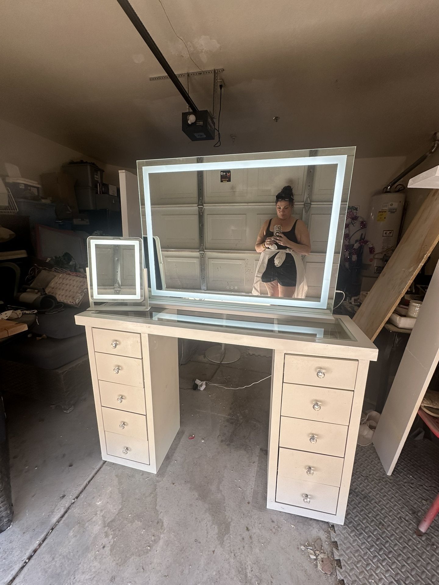 Beautiful Glass Top Vanity With Mirror 