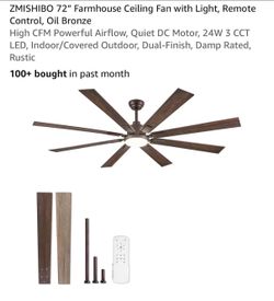 New ceiling fan 8 blades, 72 inch brown