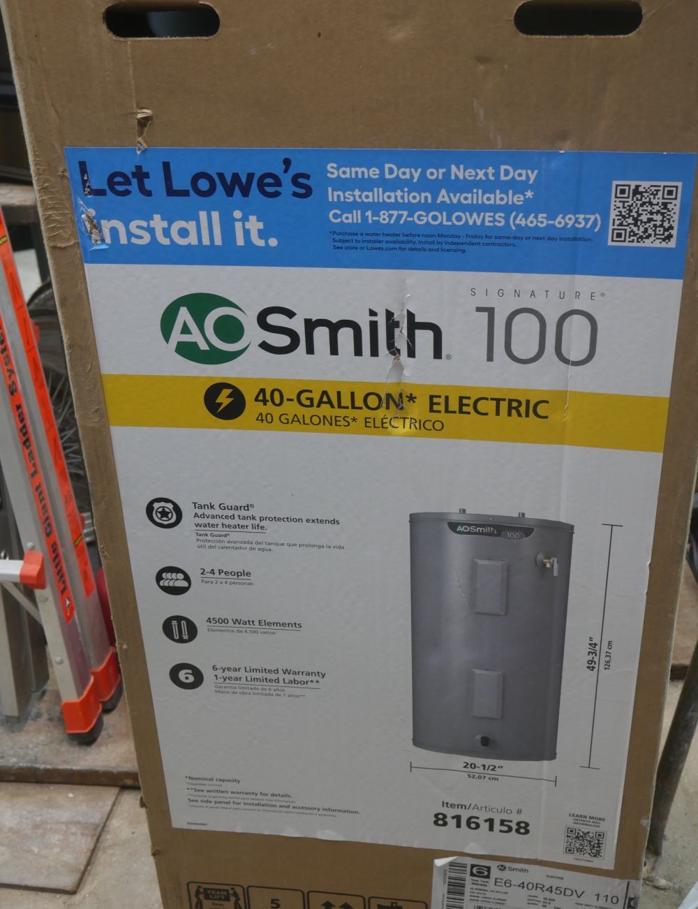 AO SMITH ELECTRIC WATER HEATER 40 GAL IN BOX SIGNATURE 100 887094-1