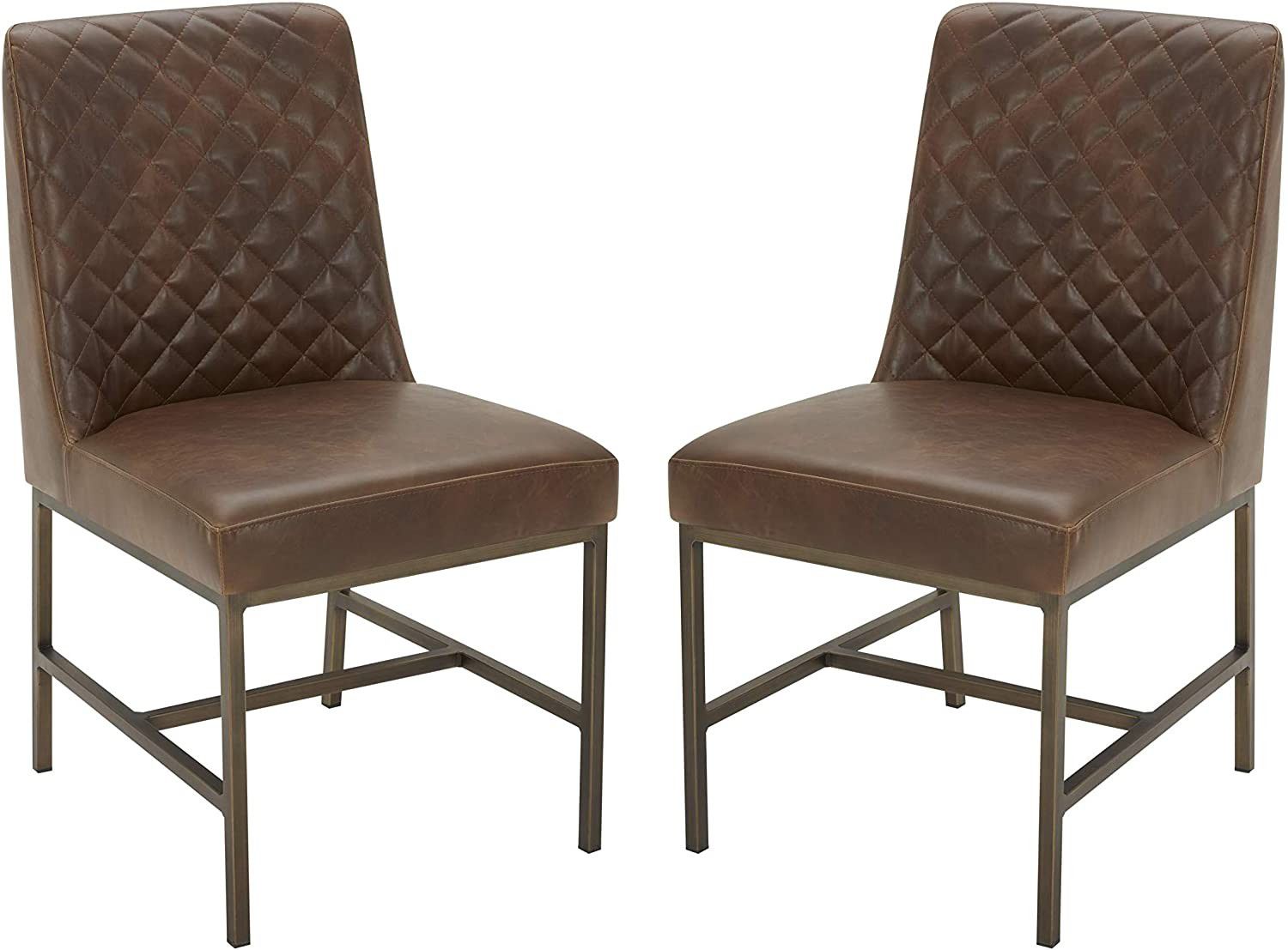 Classic Modern Looks, Armless Profile, Faux Leather Diamond-Stitched Pattern Accent Set of 2 Brown