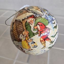 Vintage Cardboard Pull Apart Santa - Angel Scene Orinament 
