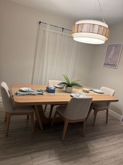 Modern Wood Dining Table with 4 Chairs