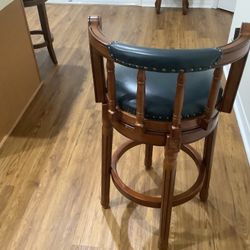 Three Wood, Blue Leather Bar Stool