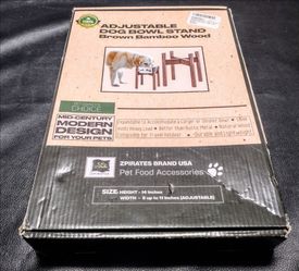 Brand New Zpirates Adjustable Dog Bowl Brown Bamboo Wood Height: 14 in. Width: 8 in. Up to 11 inches (Adjustable)