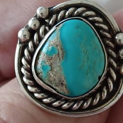 Vtg.Native Designer NORMAN LEE sterling Silver Turquoise Ring- Sz5