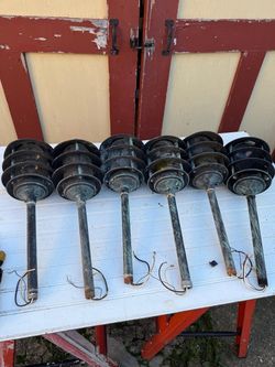 Lot of 6 Vtg Pagoda Style Driveway/Landscape 18” Glass Enclosed Tier Shade Lights OBO