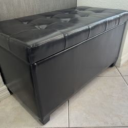 Faux Leather Rectangular Storage Ottoman, Dark Chocolate