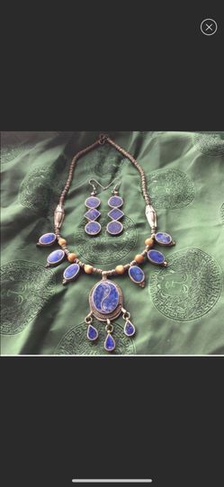 Vintage tribal Free people large Lapis Lazuli pendent set