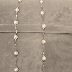 Brand New Elegant Long Pearl Necklace With Silver Chain. 17 inches in length
